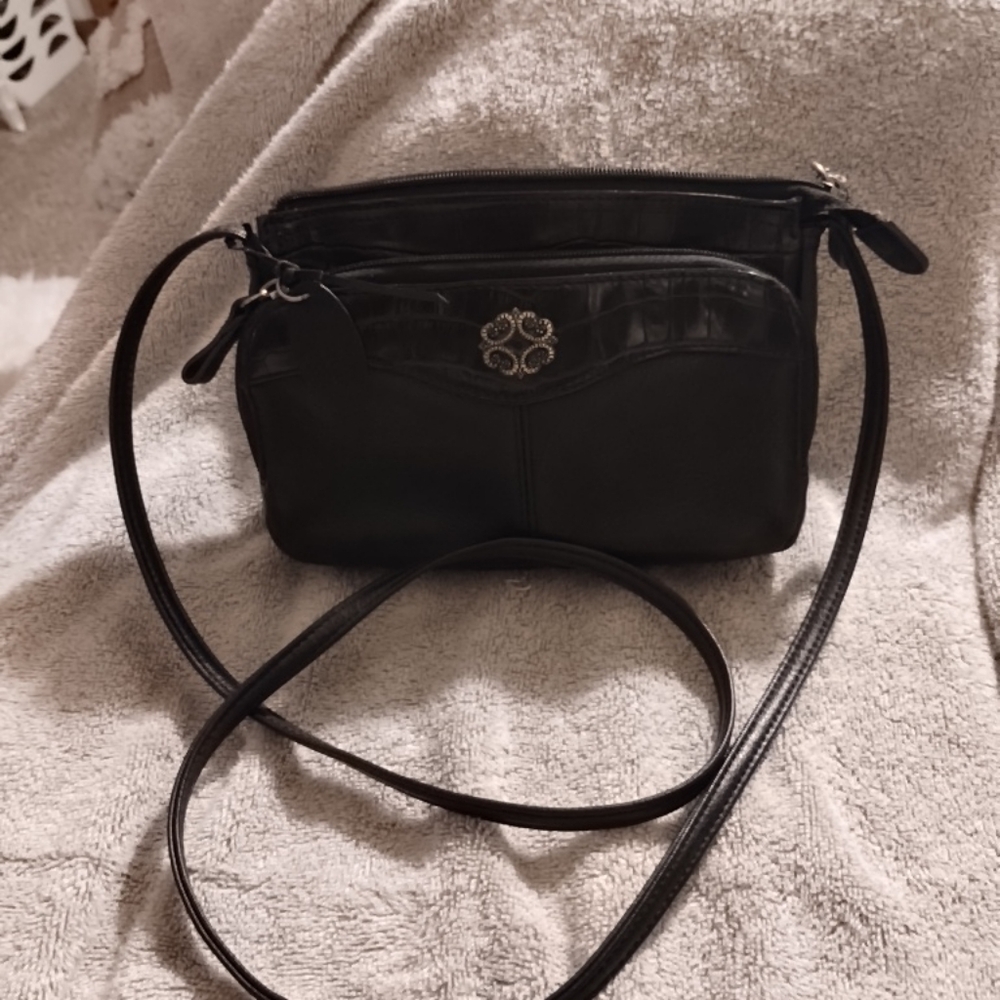 ROLES Elegant Black Leather/ Croc Crossbody Bag Sz 5.5 By 8